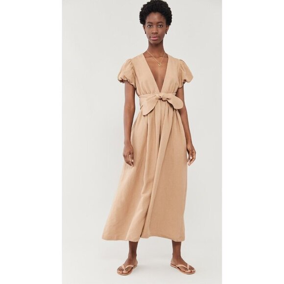 NWT Mara Hoffman Savannah in Khaki Plunging V-neck Belted Maxi Dress XL